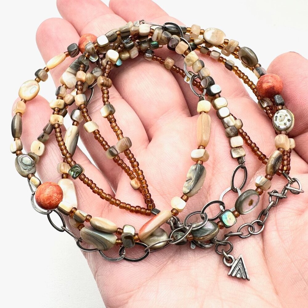 SILPADA Womens Necklace Sterling Silver Abalone Sponge Coral Pearl Bead N1563
